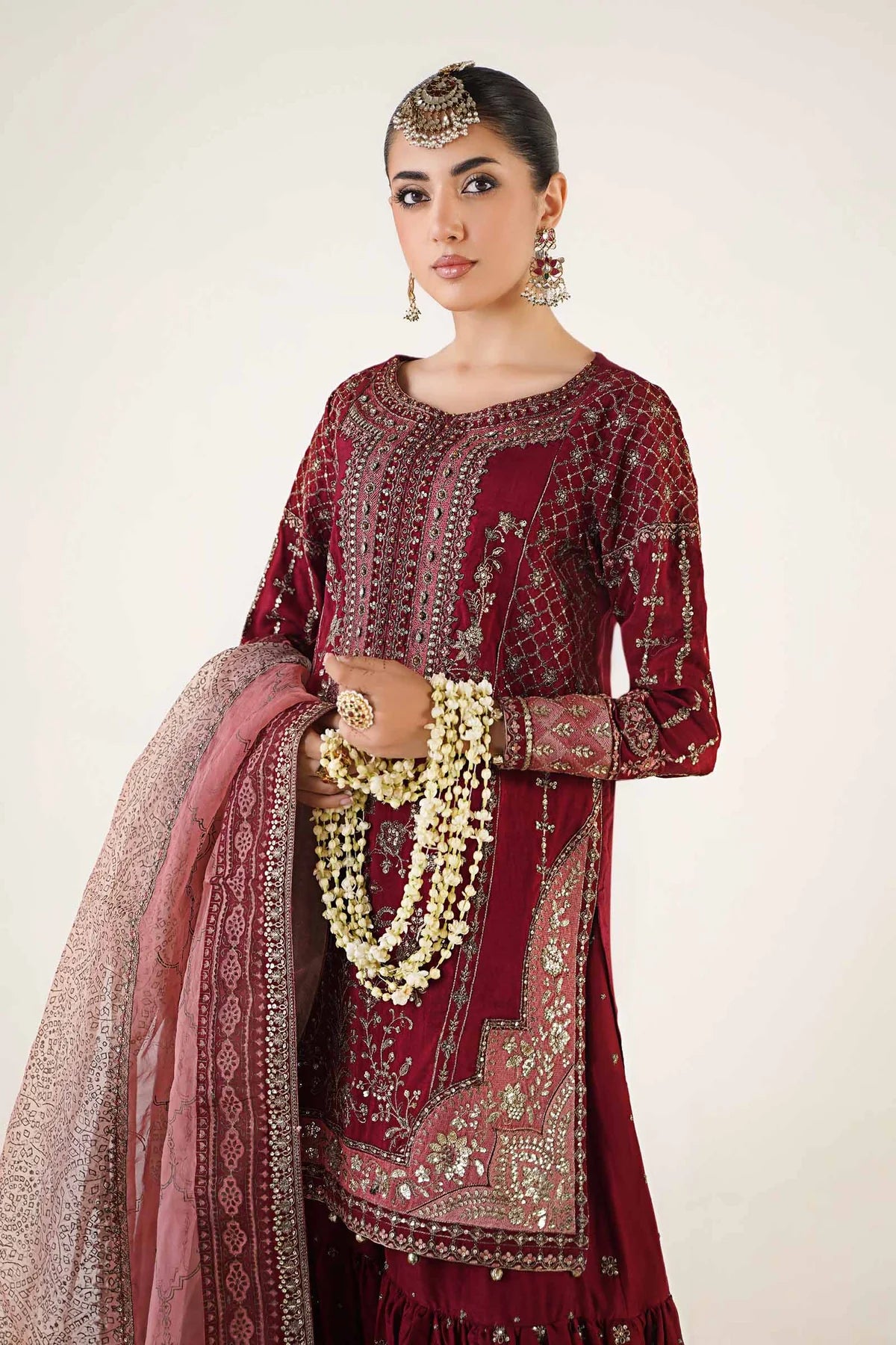 3 Piece Embroidered Raw Silk Suit