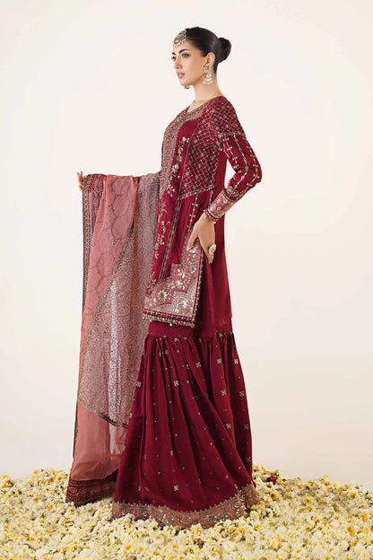 3 Piece Embroidered Raw Silk Suit