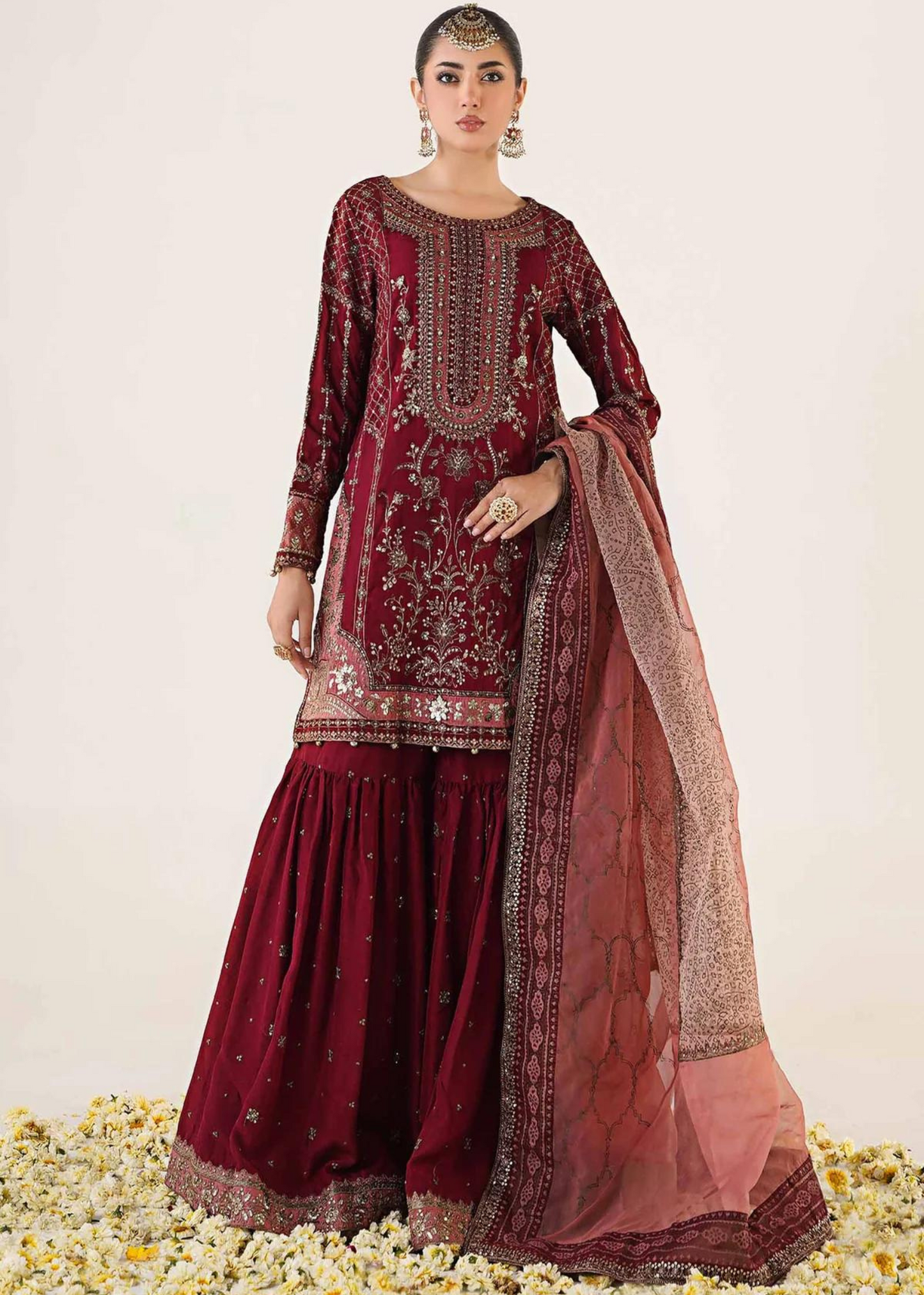 3 Piece Embroidered Raw Silk Suit